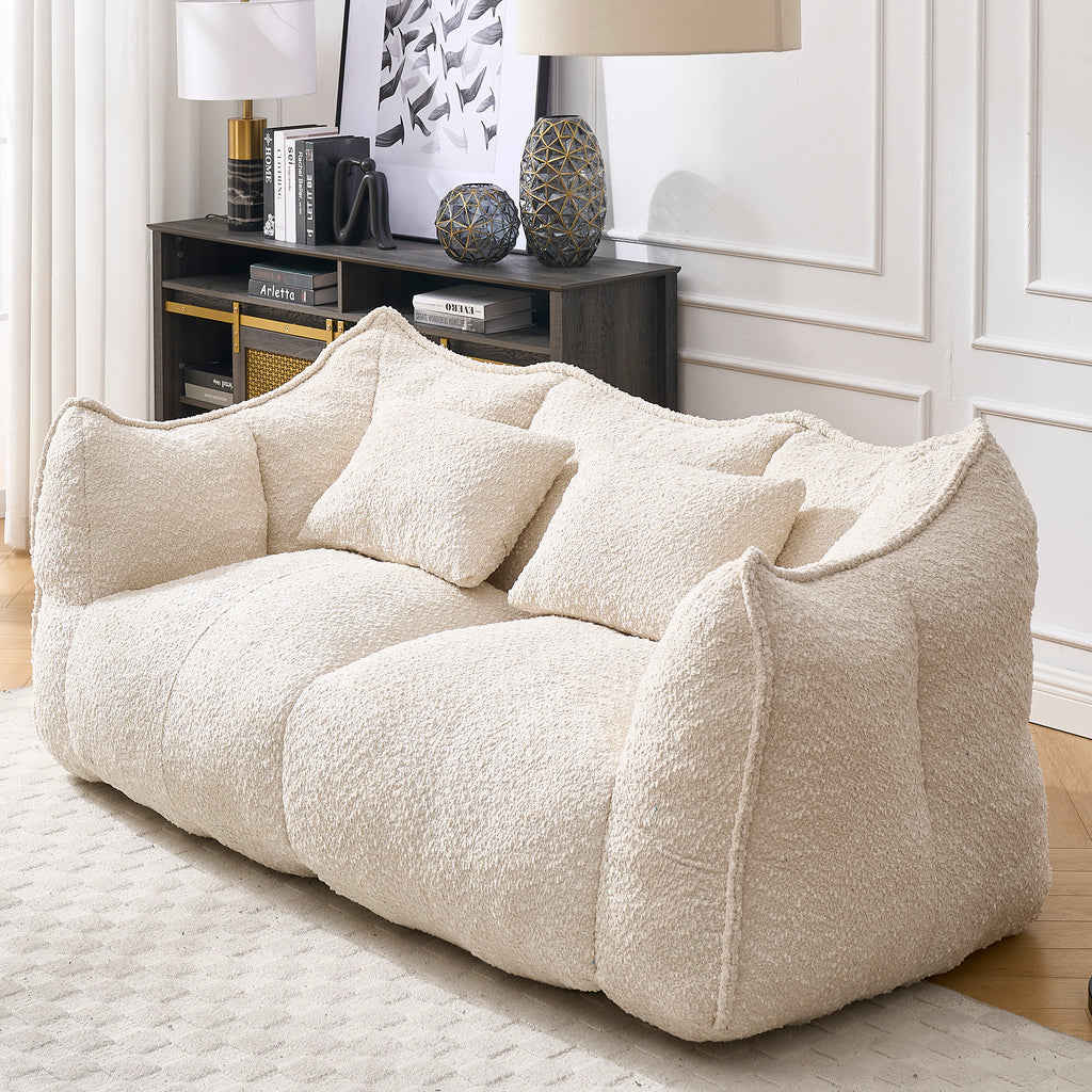 Comfortable Dual Beanbag Chair with High Resilience Foam Core for Two People in Beige Chenille - Grand Goldman Shop