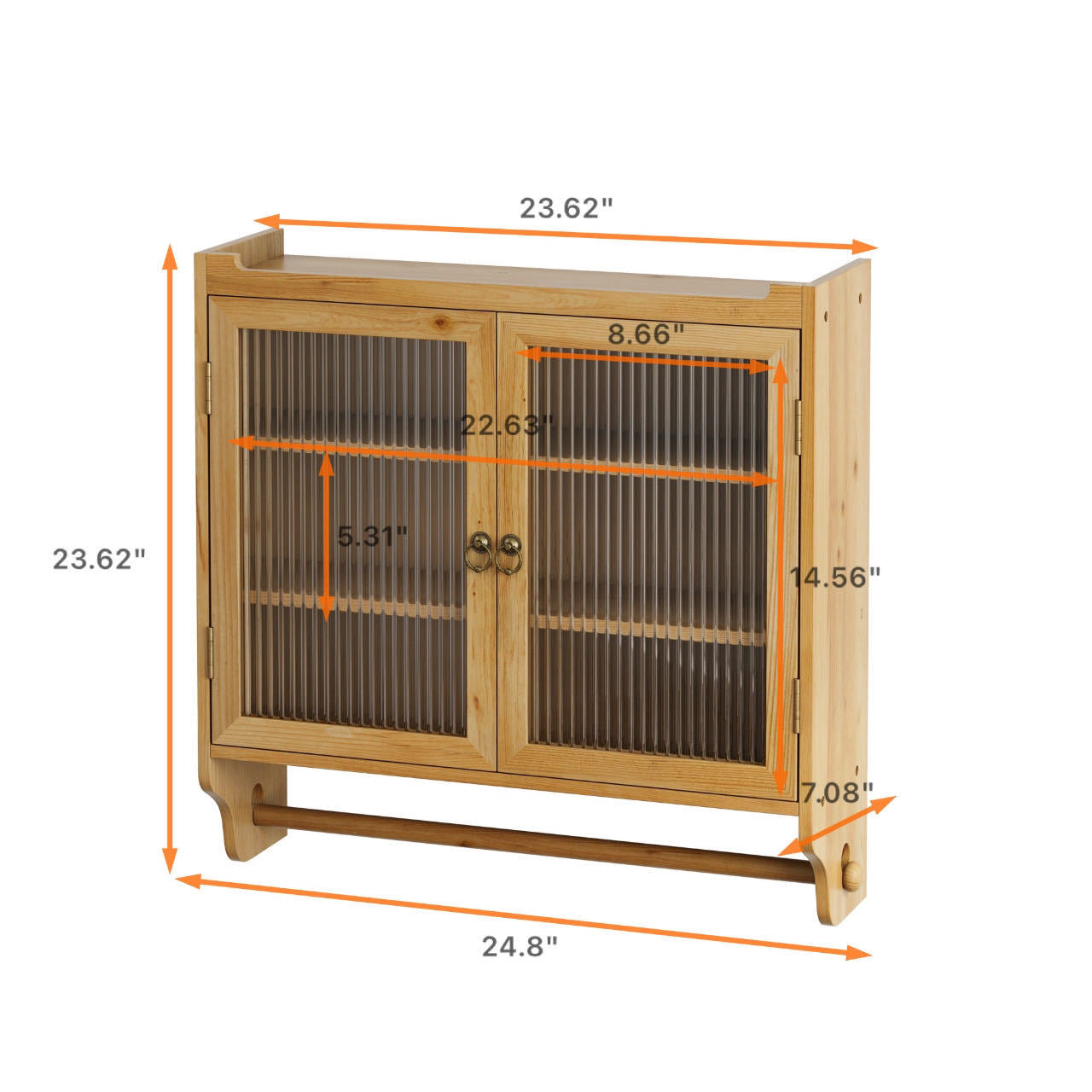 24.8''Glass Door Vintage Double Door Wall Cabinet With Three Tiers of Storage With Towel Rack,for Bathroom, Kitchen,,Dining Room,Natural - Grand Goldman Shop