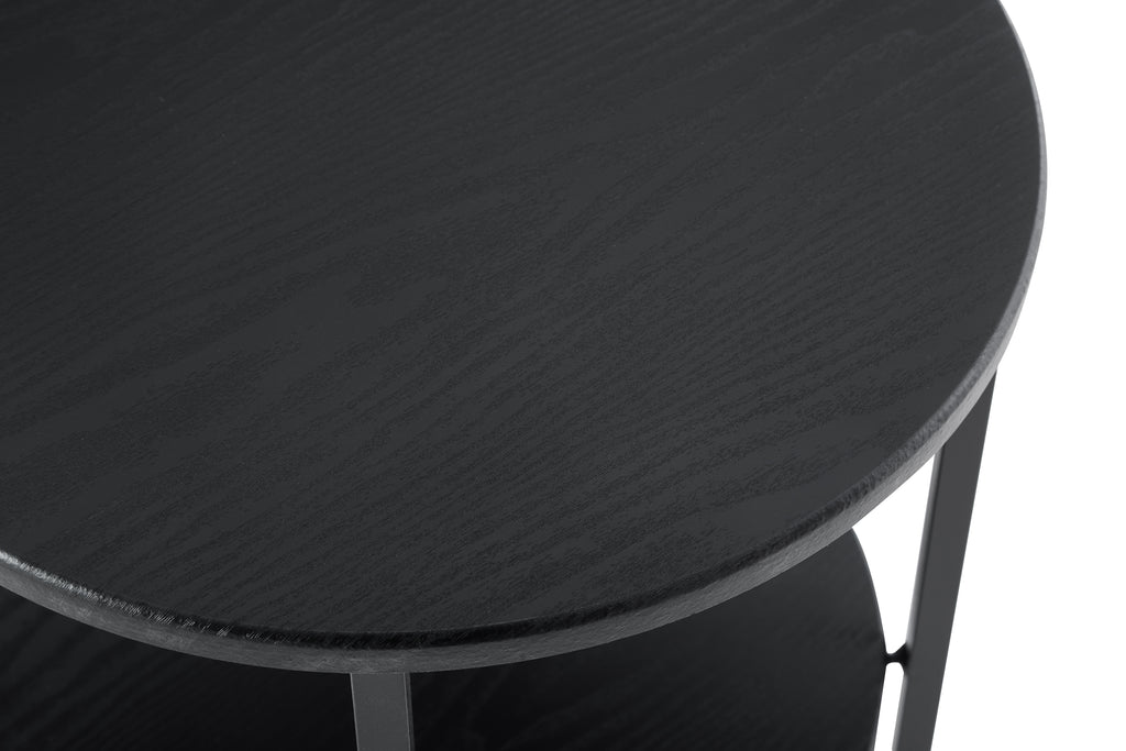 Small round side table,2 tiers farmhouse end table,accent tables for small spaces,night stands for bedrooms living room,coffee  tables with storage shelf,Black - Grand Goldman Shop