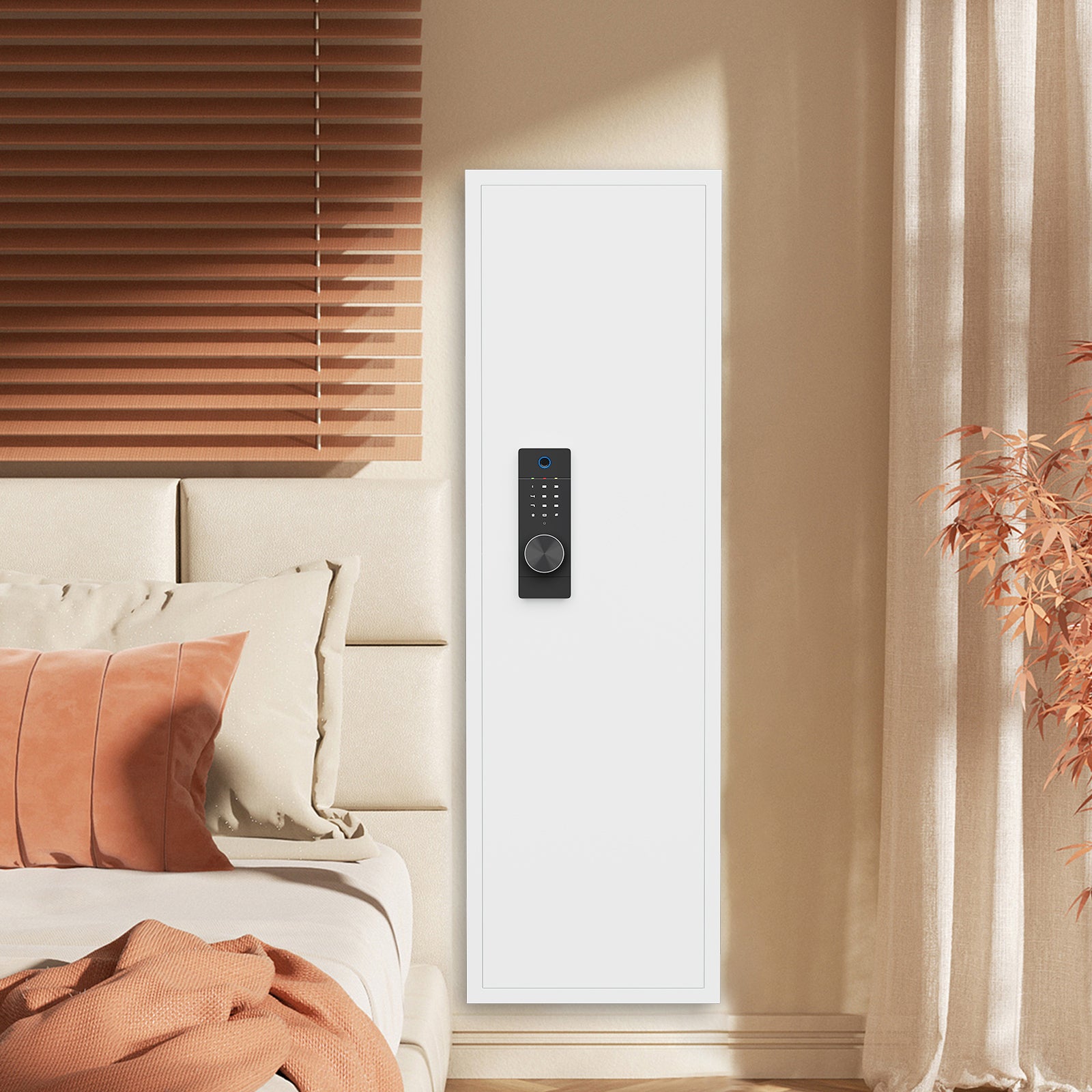Stylish 53' Fingerprint Touch Panel In-Wall Safe,Hidden Wall Gun Safe for Rifles with Adjustable Shelves,Assembled Storage Mu