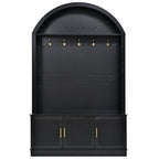 Farmhouse Fabric Arched Top Hall Tree with 5 Metal Hooks, All-in-One Mudroom Furniture with Adjustable Shelves, Mid-Century Fluted Door Entryway Bench with Wood Grain Finish for Hallway, Black - Grand Goldman Shop