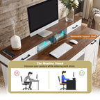 White Farmhouse Office Desk with Storage Cabinet, Charging Station, Monitor Stand & Pegboard, 55' Computer Writing Desk with 