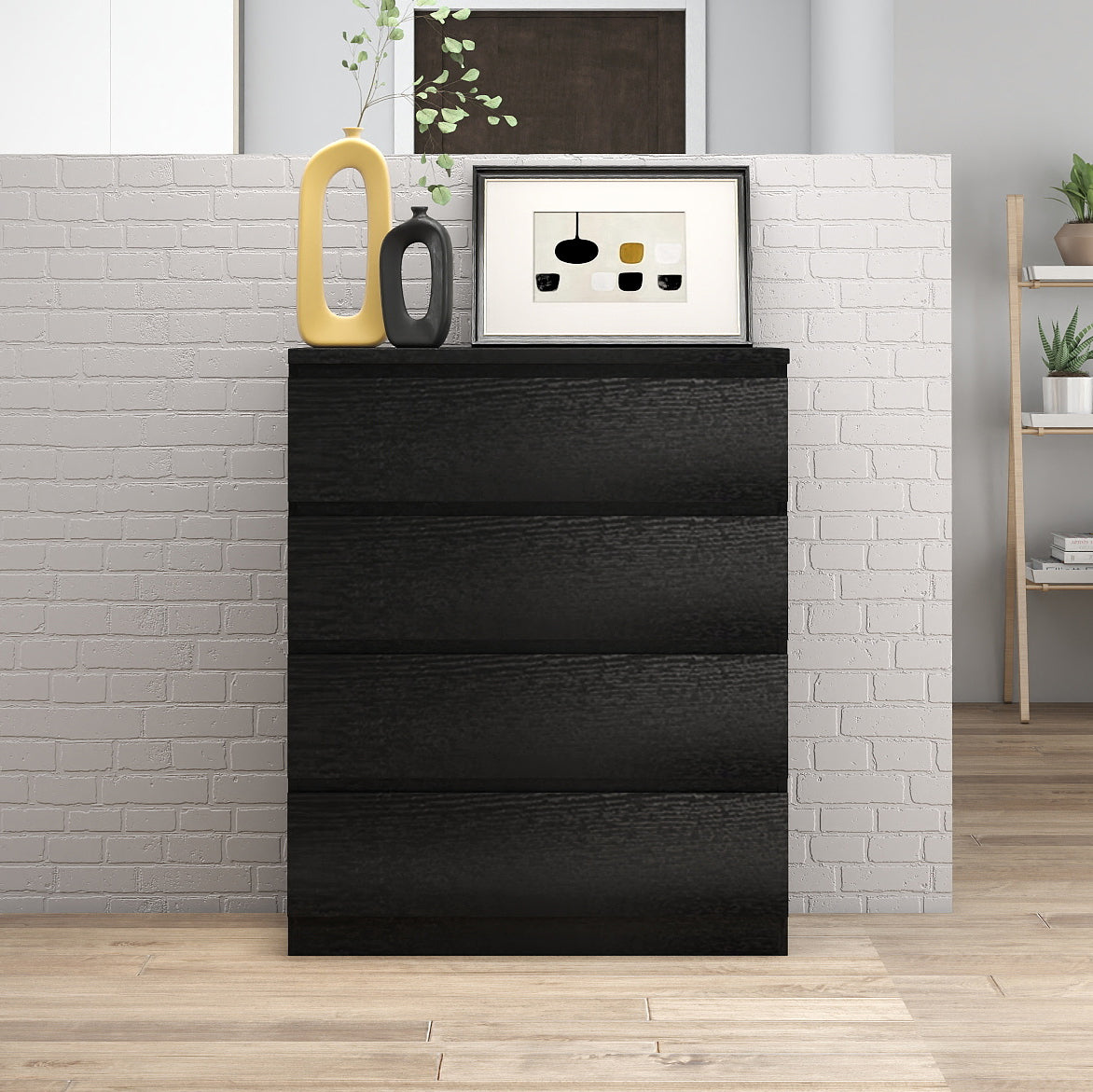 4 Drawer Dresser,Modern Storage Chest of Drawers,31.5In Black Dresser for Closet with Handle-Free Design, Closet Chests Organizer for Bedroom, Living Room,Black - Grand Goldman Shop