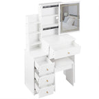 29.2' Small Size Left Bedside Cabinet Vanity Table + Cushioned Stool, 2 AC+2 USB Power Station, Hair dryer bracket, Extra Large Touch Control Sliding LED Mirror, Tri-color Switching, Brightness Adjust - Grand Goldman Shop
