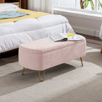 Pink Storage Ottoman Bench for End of Bed Gold Legs, Modern Grey Faux Fur Entryway Bench Upholstered Padded with Storage for Living Room Bedroom - Grand Goldman Shop