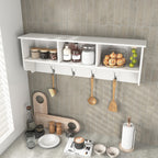 White Entryway Wall Mounted Coat Rack with 4 Dual Hooks Living Room Wooden Storage Shelf - Grand Goldman Shop