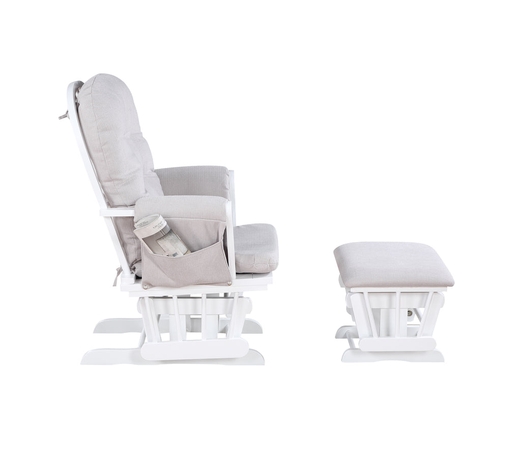 Mason Glider and Ottoman White Wood and Woven Gray Fabric - Grand Goldman Shop