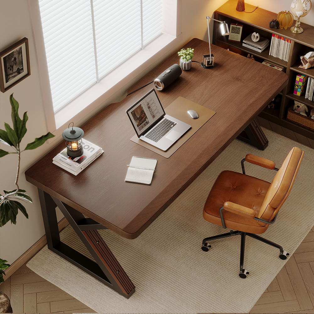 Solid Wood 55.1-Inch Extra Long Desk,Thickened Desk,Two Person Double Desk for Home Office, Wooden Long Computer Desk,Writing
