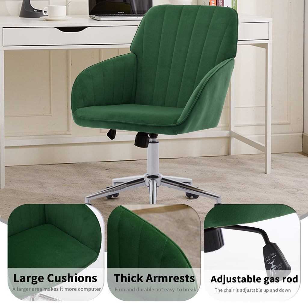 TY Adjustable Office Chair, Ergonomic Swivel Chair with Velvet Backrest Seat in Green, Comfortable for Long Sitting | Premium