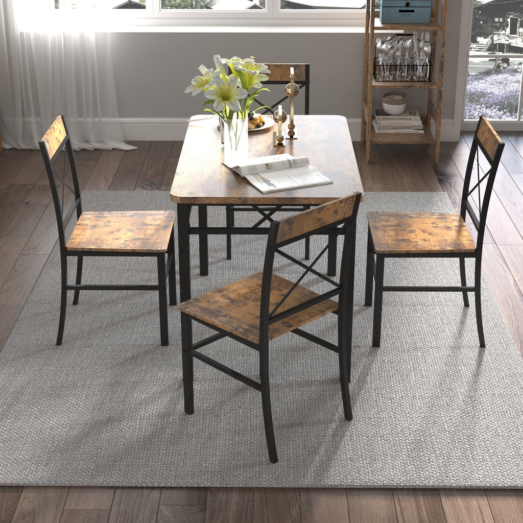 Dining Table Set for 4, Wood Kitchen Table with  Chairs Dinning Table Set for Kitchen & Dining Room, Compact Dining Set for Small Spaces, Rustic Brown - Grand Goldman Shop