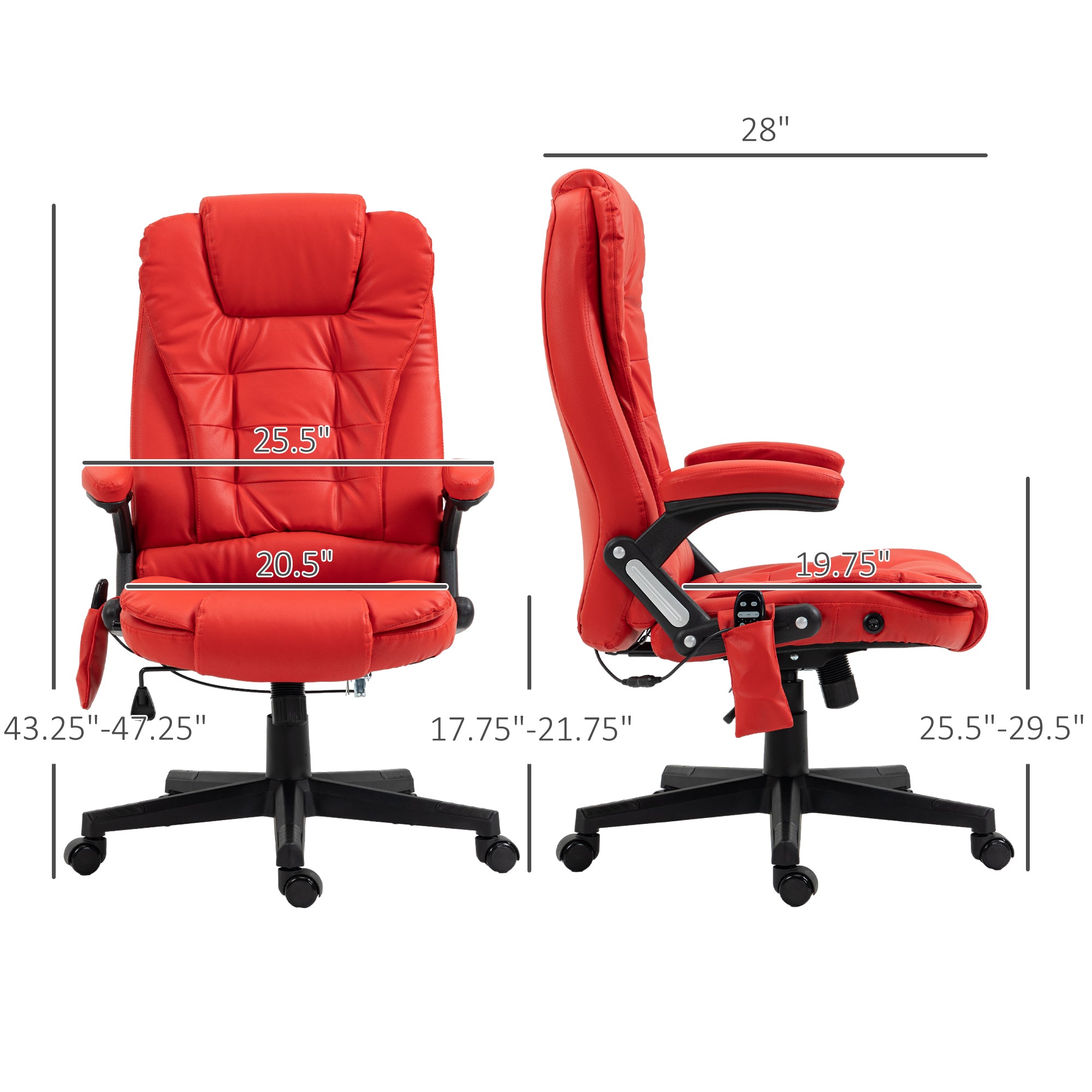 HOMCOM High Back Vibration Massage Office Chair with 6 Vibration Points, Heated Reclining PU Leather Computer Chair with Armr
