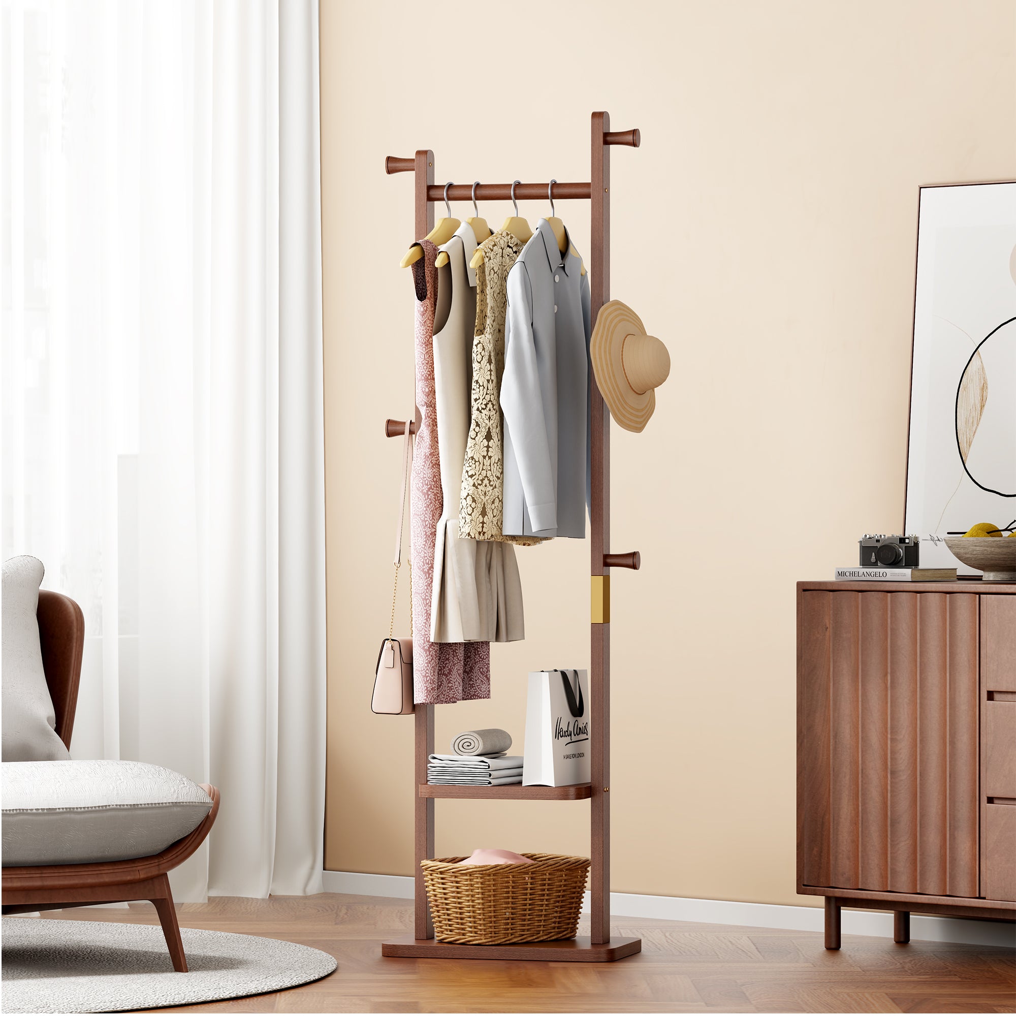 Coat Racks solid wood hanger 23.6* 11*70.8in Solid environmental protection easy to assemble beautiful can be placed in the bedroom/entrance/living room (Walnut) - Grand Goldman Shop