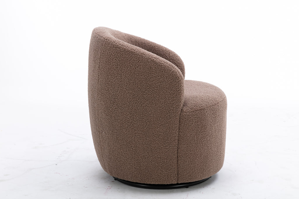 Teddy Fabric Swivel Accent Armchair Barrel Chair With Black Powder Coating Metal Ring,Coffee Brown - Grand Goldman Shop