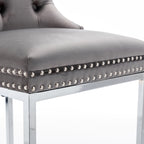 26' Counter Height Bar Stools Set of 2, Modern Velvet Barstools with Button Back&Rivet Trim Upholstered Kitchen Island Chairs with Sturdy Chromed Metal Base Legs Farmhouse Bar Stools, (Gray,2 Pack) - Grand Goldman Shop