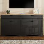 ON-TREND Farmhouse TV Stand with 2 Drawers for TVs Up to 70', Versatile Wood Grain Sideboard with Adjustable Shelves, Mid-Century Buffet Cabinet with Rustic Handles for Living Room/Bedroom, Black - Grand Goldman Shop