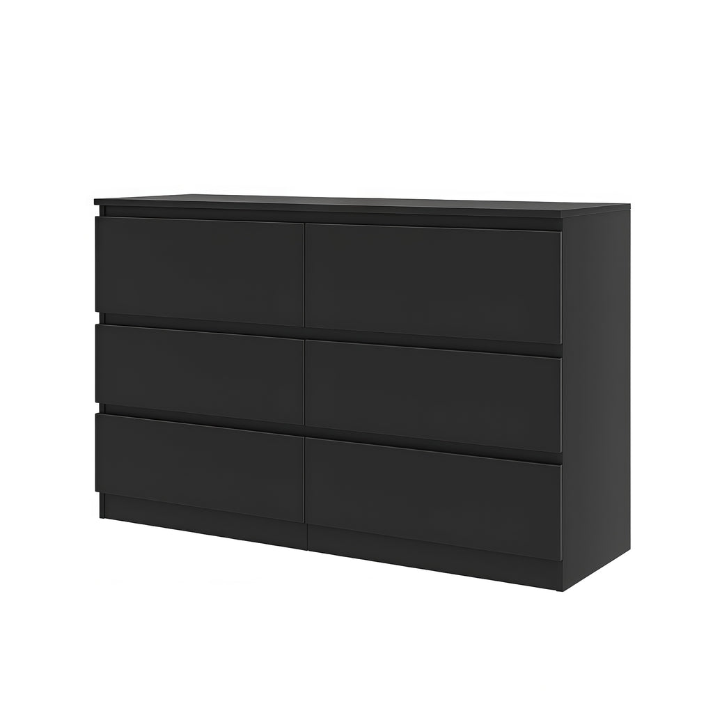 Modern 6 Drawer Dresser with Spacious Countertop and Concealed Handles, Storage Cabinet for Bedroom and Living Room, Black MDF - Grand Goldman Shop