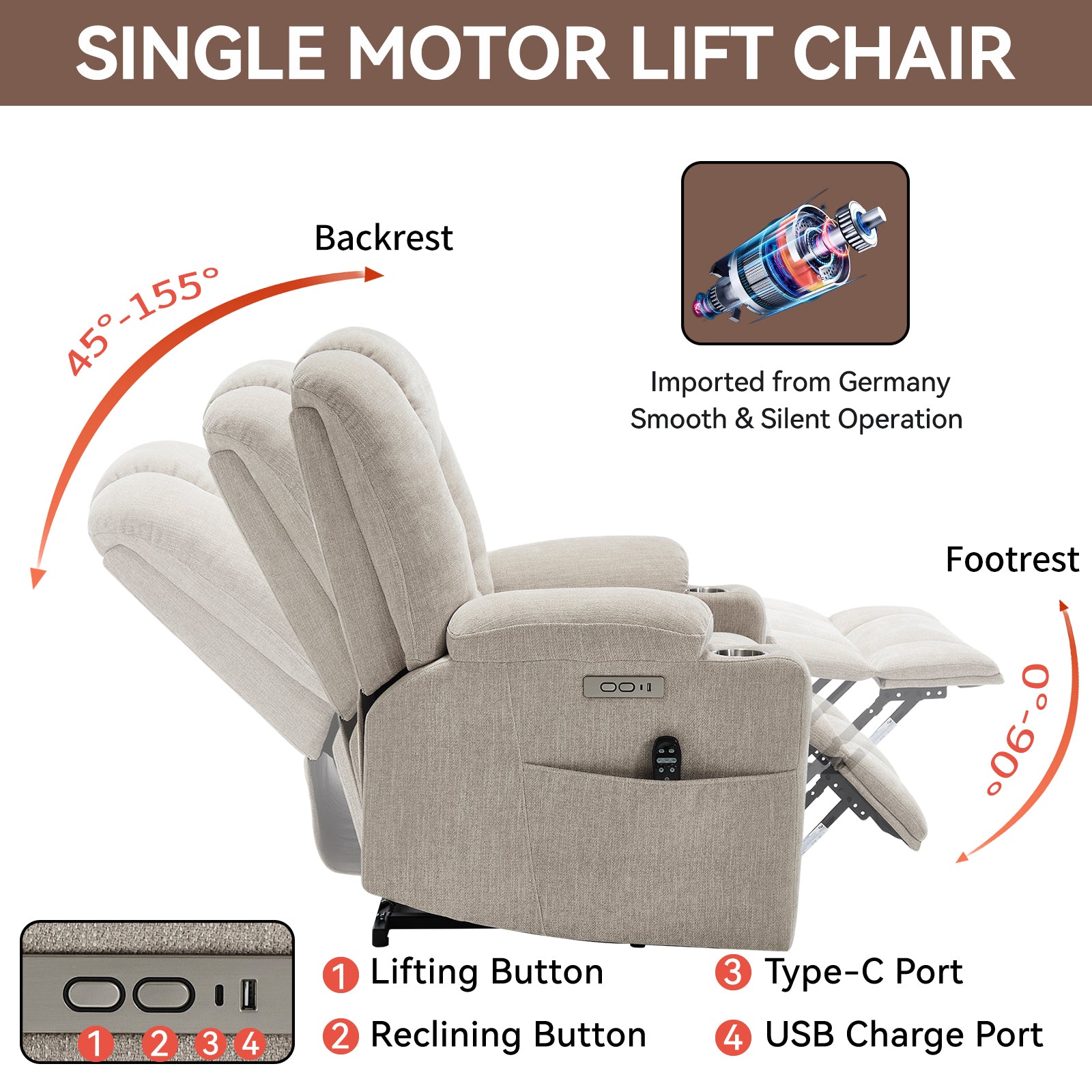 Power Lift Recliner Chair with Massage and Heat for Elderly, Overstuffed Wide Recliners, Heavy Duty Motion Mechanism with USB and Type C Ports, 2 Steel Cup Holders, Beige - Grand Goldman Shop