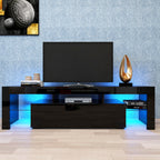 Modern Black TV Stand, 20 Colors LED TV Stand w/Remote Control Lights - Grand Goldman Shop