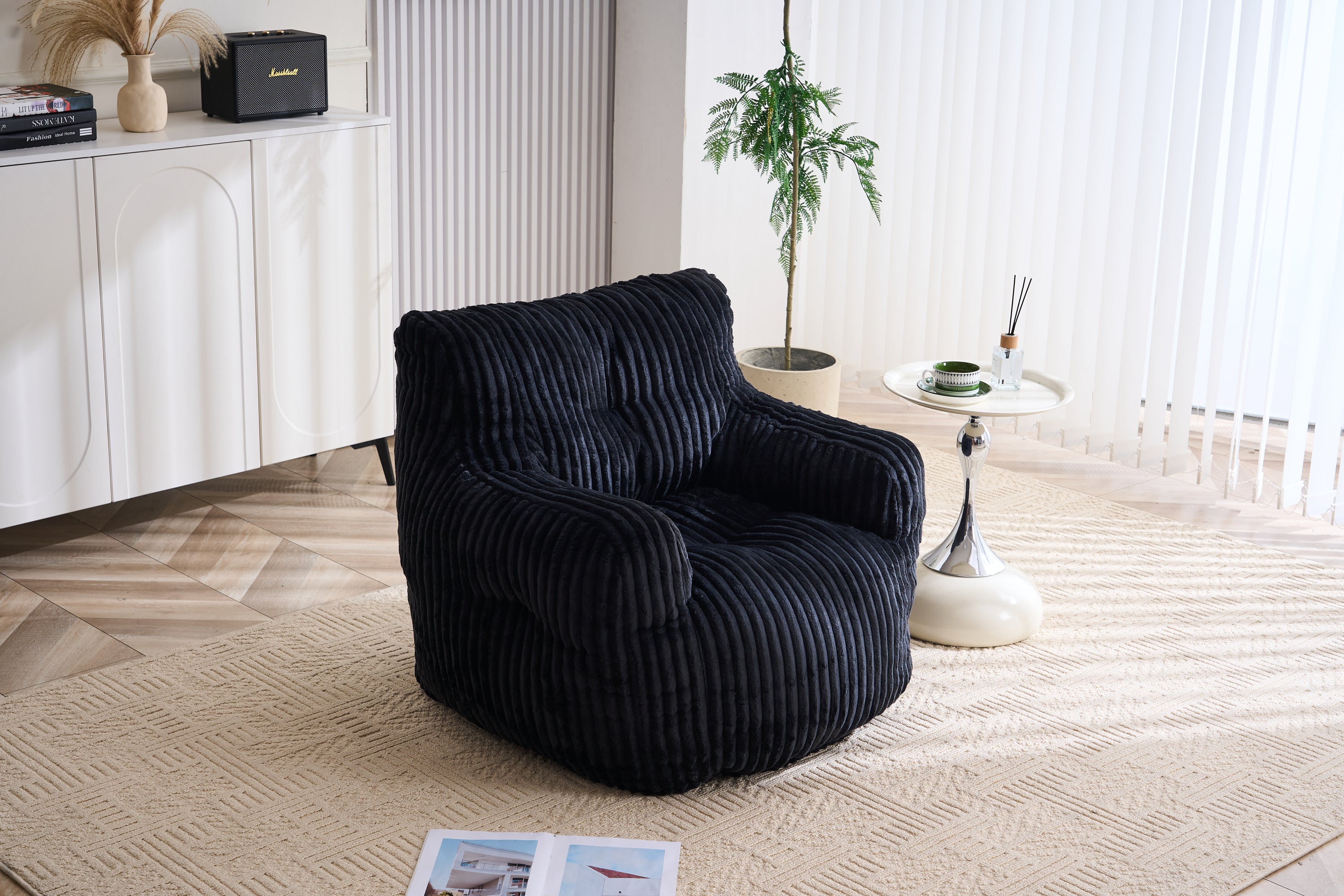 010-Soft Fluffy Corduroy Fabric Bean Bag Chair Filled With Memory Sponge,Black - Grand Goldman Shop