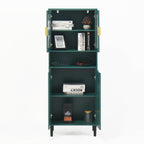 Tempered Glass Door Tall Storage Bookcase with adjustable board, 4 doors MDF painting finished cabinet, Green, Living room Bedroom storage - Grand Goldman Shop