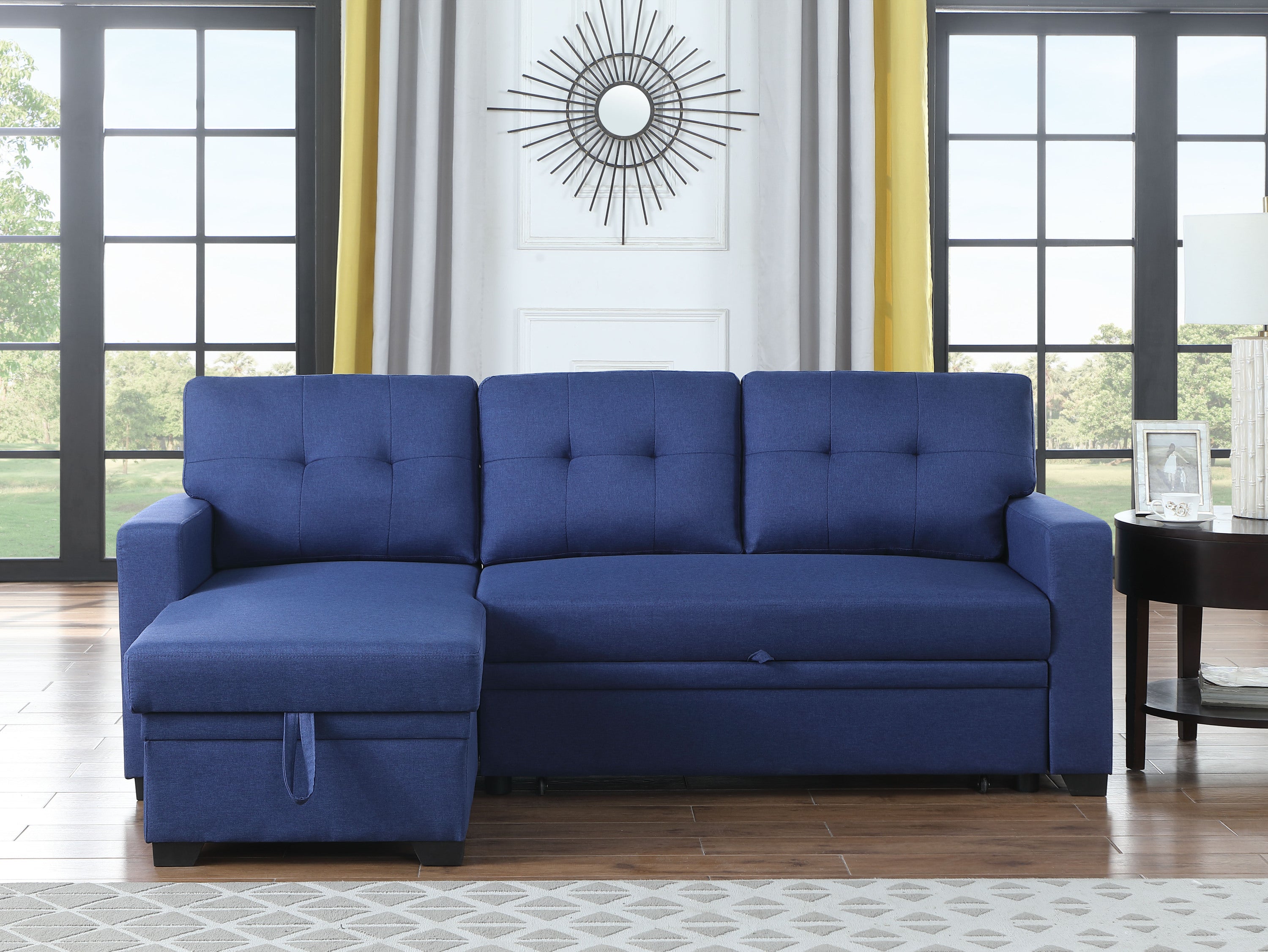 Upholstered Pull out Sectional Sofa with Chaise - Grand Goldman Shop