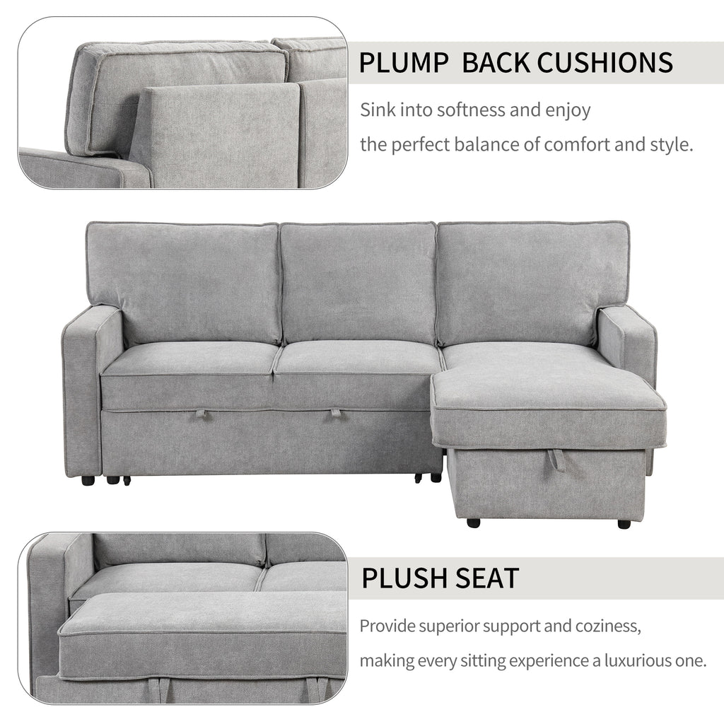 U_STYLE Upholstery Sleeper Sectional Sofa with Storage Space, USB port, 2 cup holders on Back Cushions(same sku; WY000335AAE) - Grand Goldman Shop