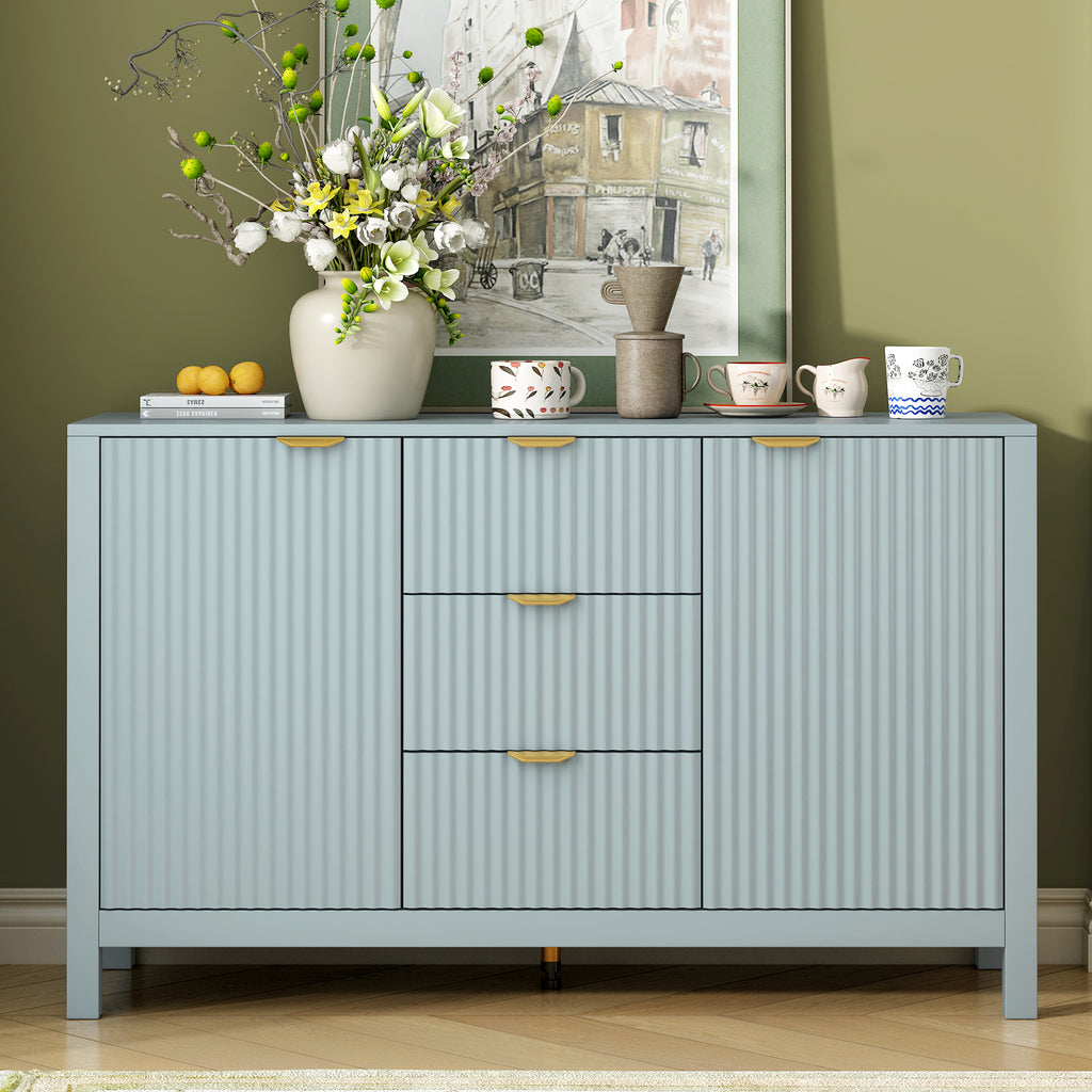 U_STYLE Sideboard with Wave Design - 3 Adjustable Shelves, 3 Drawers & Soft-Close Doors, Storage Console Table with Metal Handles, Suitable for Study, Hallway and Living Room, 3 Colors - Grand Goldman Shop