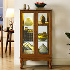 Lighted Curio Cabinet with Adjustable Shelves, Mirrored Back Panel, and Tempered Glass Doors, 3-Tier Oak Finish - Grand Goldman Shop