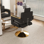 Professional Hydraulic Barber Chair with 360° Swivel, Adjustable Height, Stainless Steel Armrests & Reclining Backrest in Black & Gold - Grand Goldman Shop