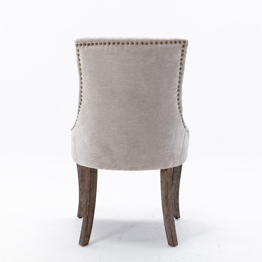 A&A Furniture Ultra Side Dining Chair with Thickened Fabric and Bronze Nail Head, Beige, Set of 2 - Grand Goldman Shop