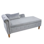 Grey Chaise Lounge Indoor, Velvet Lounge Chair for Bedroom with Storage & Pillow, Modern Upholstered Rolled Arm Chase Lounge for Sleeping with Nailhead Trim for Living Room Bedroom Office - Grand Goldman Shop