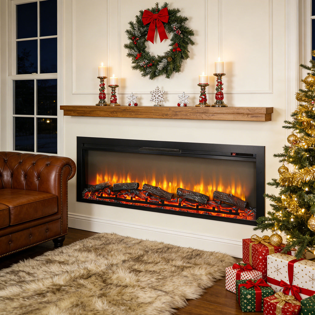 54 inch in wall recessed electric fireplace with remote and multi color flame & emberbed - Grand Goldman Shop