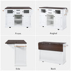 K&K 54.9' Kitchen Island with Drop Leaf, Power Outlet, Kitchen Storage Cart with 4 Door Shelves, Cross Barn Doors & Visual Glass Door, Rolling Kitchen Island on 4 Wheels for Kitchen, Dining Room,White - Grand Goldman Shop
