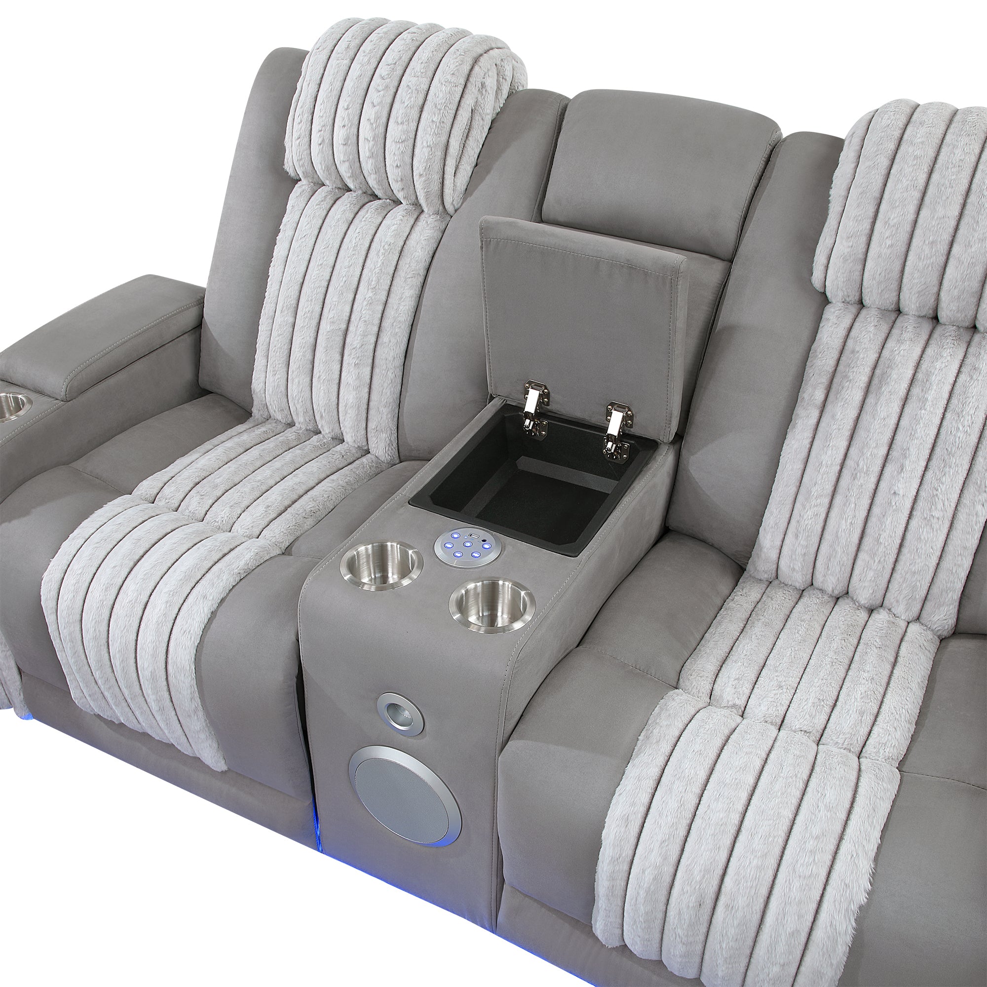 Duran Grey 2PC Power Reclining Sofa and Loveseat with Power Headrest, LED, USB, and Bluetooth Speaker - Grand Goldman Shop