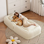 Upholstered Foldable Lazy Sofa Bed for Adults and Pets, Adjustable Recliner with 5 Positions, Off White Corduroy, 70.87 x 37.40 x 11.02 inches - Grand Goldman Shop
