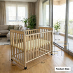 Portable Pine Wood Bedside Bassinet with 3 Heights, Natural Wood Mini Crib for Newborns 0-36 Months, Space-Saving Design - Gr
