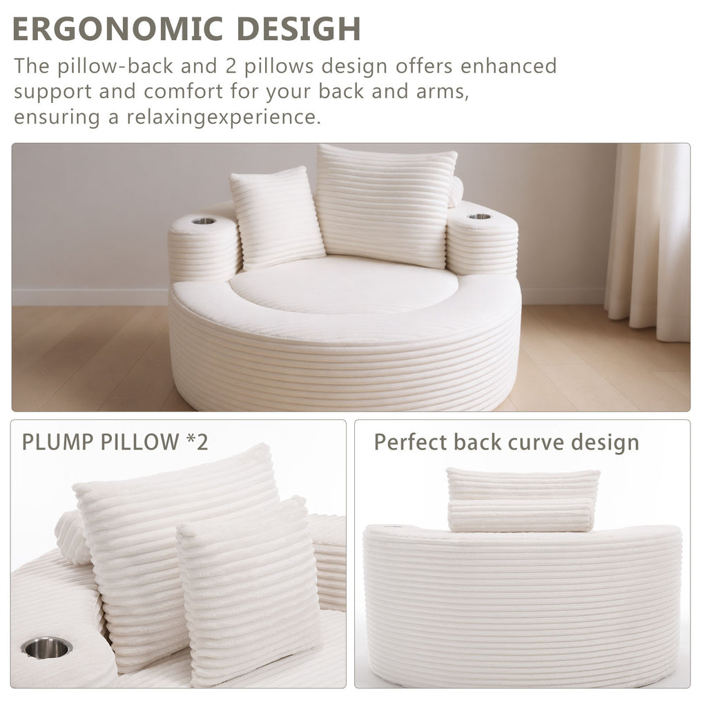 Round Sofa Bed with Memory Foam Sectional Couches for Living Room, Cloud Couch with three pillows, White - Grand Goldman Shop