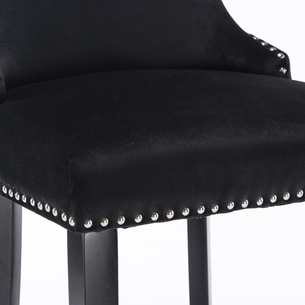 A&A Furniture,Contemporary Velvet Upholstered Wing-Back Barstools with Button Tufted Decoration and Wooden Legs, and Chrome Nailhead Trim, Leisure Style Bar Chairs,Bar stools,Set of 2 (Black),SW1824BK - Grand Goldman Shop