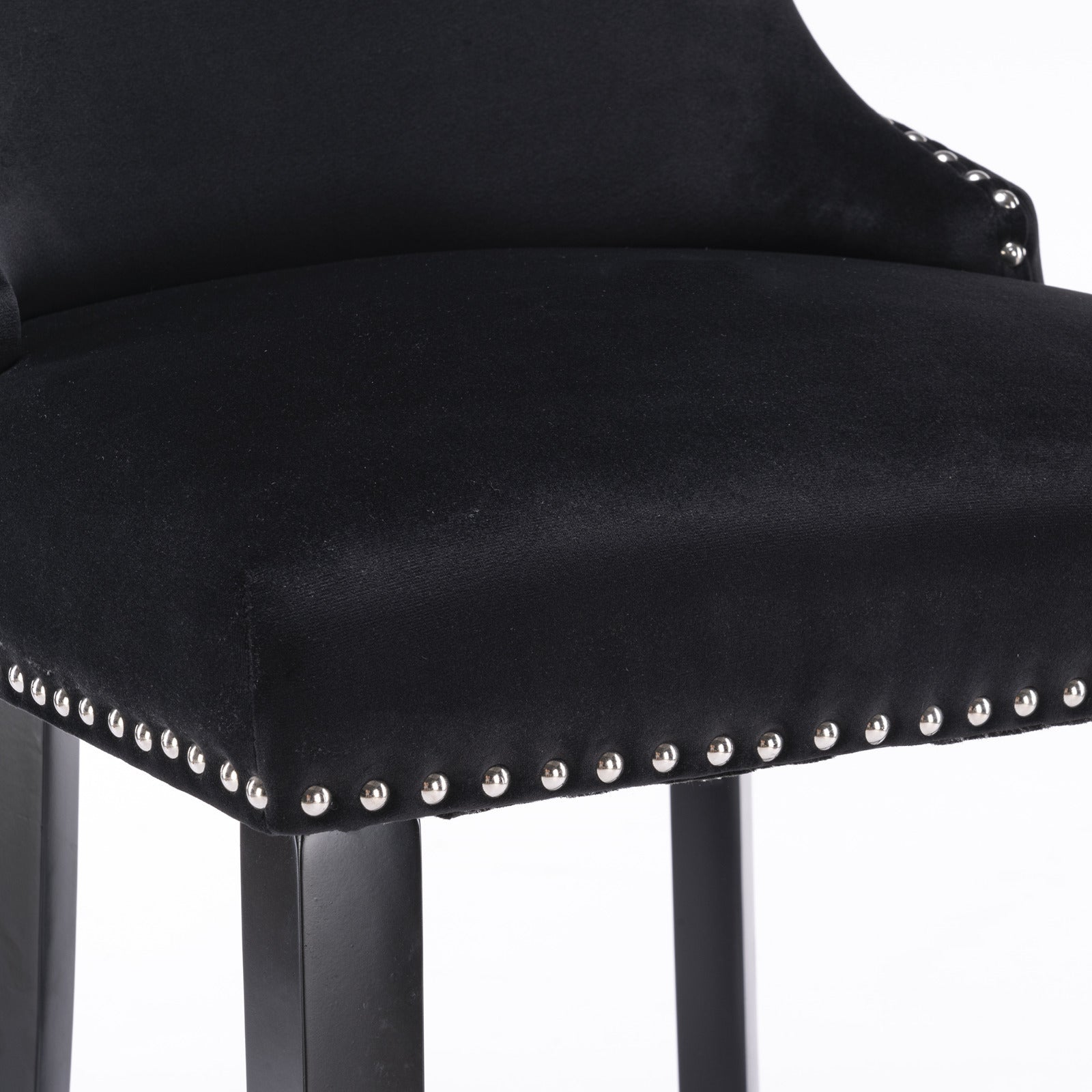 A&A Furniture,Contemporary Velvet Upholstered Wing-Back Barstools with Button Tufted Decoration and Wooden Legs, and Chrome Nailhead Trim, Leisure Style Bar Chairs,Bar stools,Set of 2 (Black),SW1824BK - Grand Goldman Shop