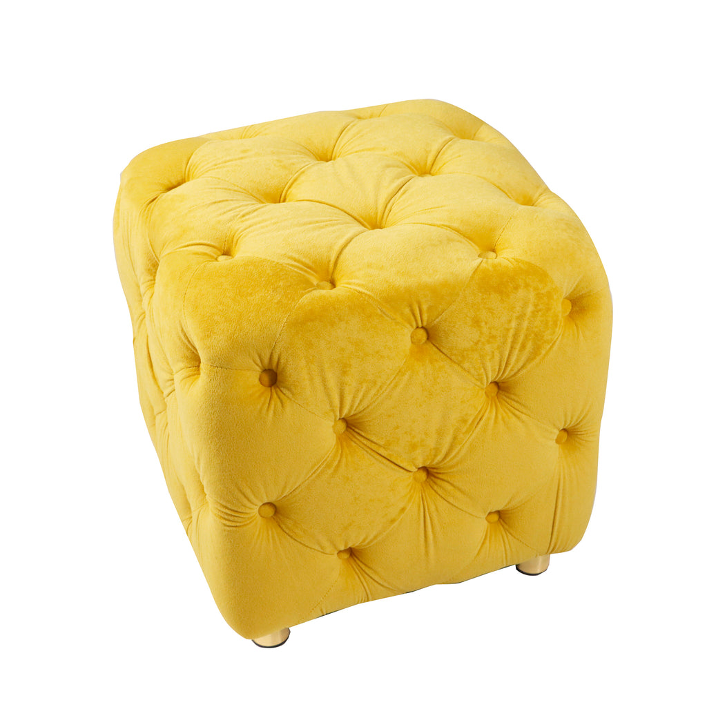 Yellow Modern Velvet Upholstered Ottoman, Exquisite Small End Table, Soft Foot Stool, Dressing Makeup Chair, Comfortable Seat for Living Room, Bedroom, Entrance - Grand Goldman Shop