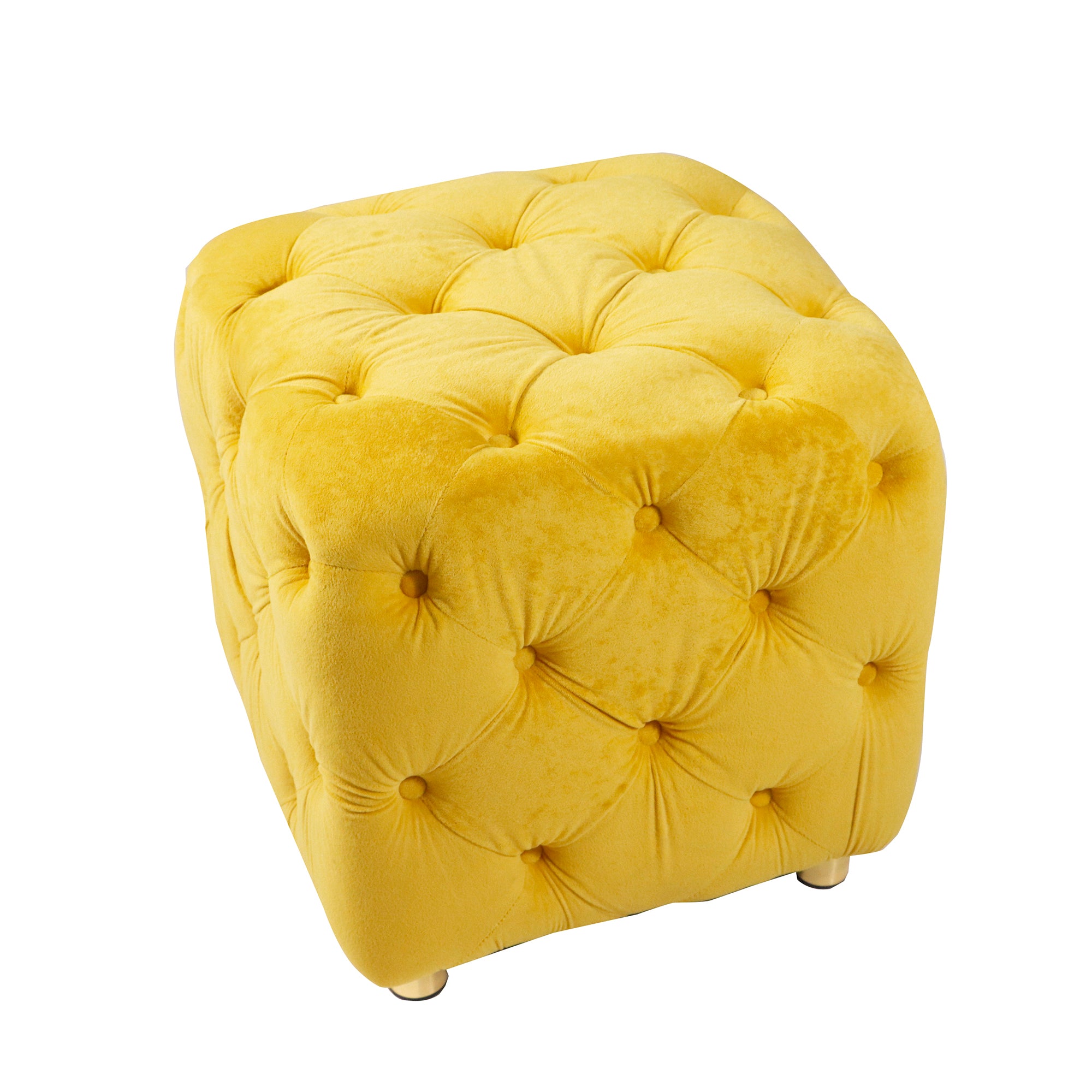 Yellow Modern Velvet Upholstered Ottoman, Exquisite Small End Table, Soft Foot Stool, Dressing Makeup Chair, Comfortable Seat for Living Room, Bedroom, Entrance - Grand Goldman Shop