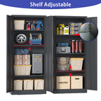Heavy Metal Garage Storage Cabinet, Black Tool Steel Locking Cabinet with Doors and 3 Adjustable Shelves, 71 Inch Tall | Prem