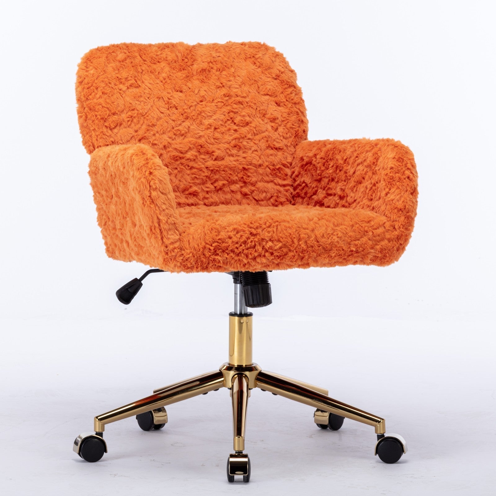 A&A Furniture Office Chair, Artificial Rabbit Hair with Golden Metal Base, Adjustable Swivel Desk Chair, Orange | Premium Hom