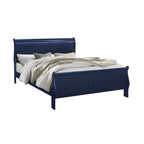 Charlston Sleigh Style King Bedroom Set with LED Headboard in Blue Solid Wood and MDF - Grand Goldman Shop