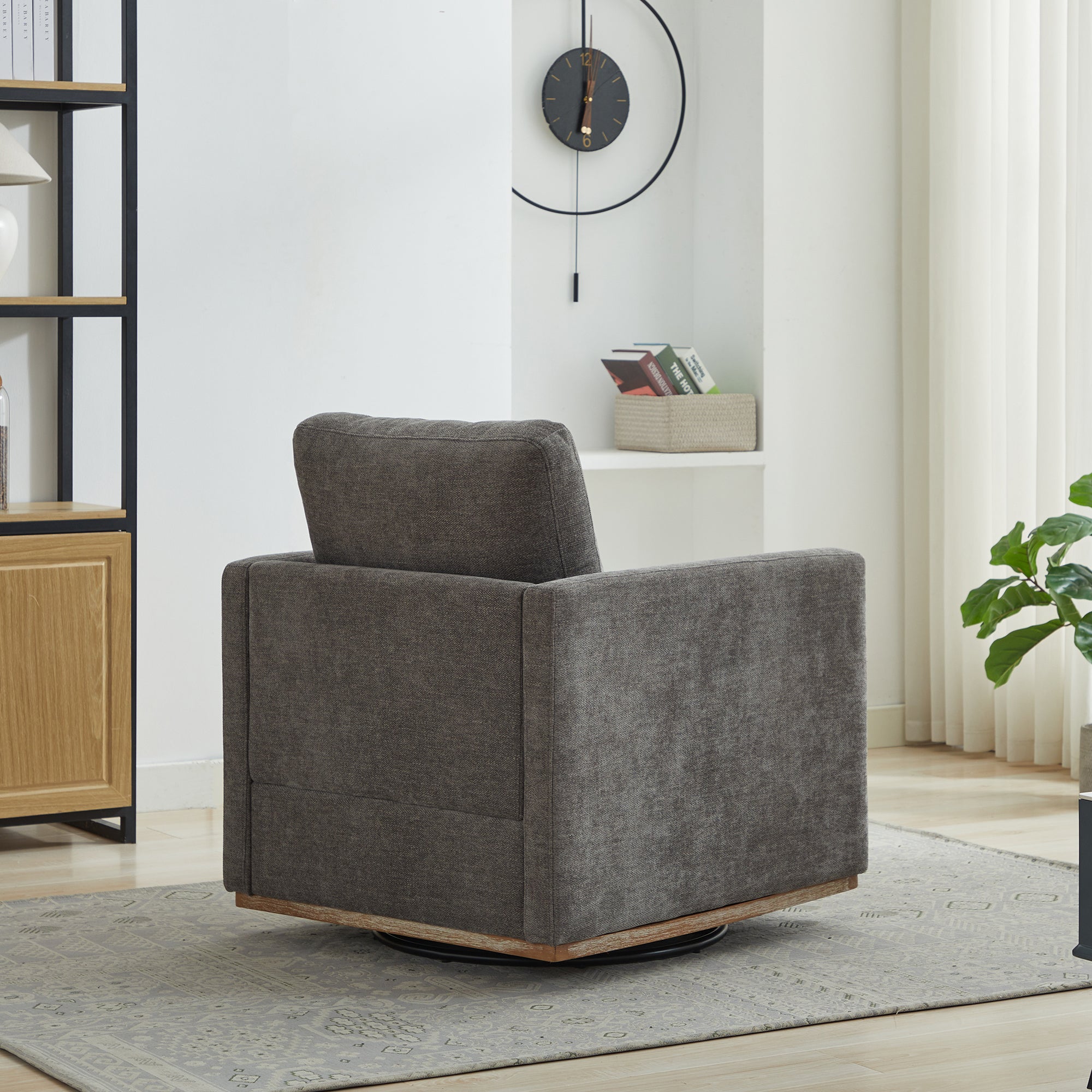 Modern Square Upholstered Swivel Accent Chair with Chenille Fabric, Charcoal, 30.7'W - Grand Goldman Shop