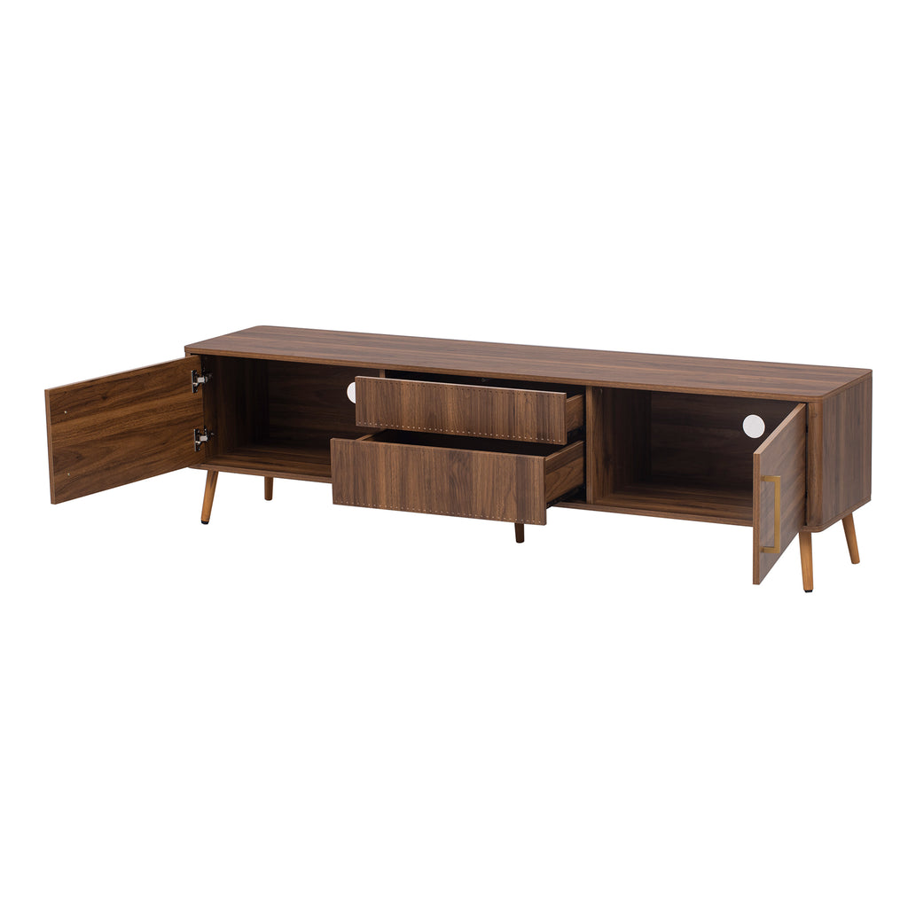 Mid Century TV Stand with 2 Drawers, Media Console Table for TVs up to 80'', Walnut Finish Solid Wood and MDF Entertainment Center for Living Room, Bedroom, Home Theatre - Grand Goldman Shop