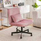 Light Pink Velvet Criss Cross Armless Office Chair with Wheels - Comfortable & Stylish for Home Office, Meditation, and Makeu