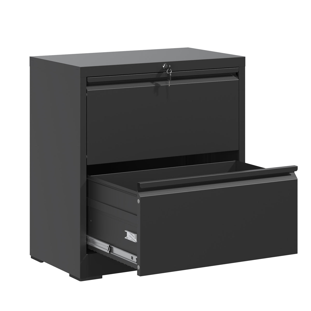 Premium 2 Drawer Metal Lateral File Cabinet with Lock, Black Steel Wide Horizontal Filing Cabinets for Home Office - Grand Go