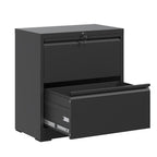 Premium 2 Drawer Metal Lateral File Cabinet with Lock, Black Steel Wide Horizontal Filing Cabinets for Home Office - Grand Go