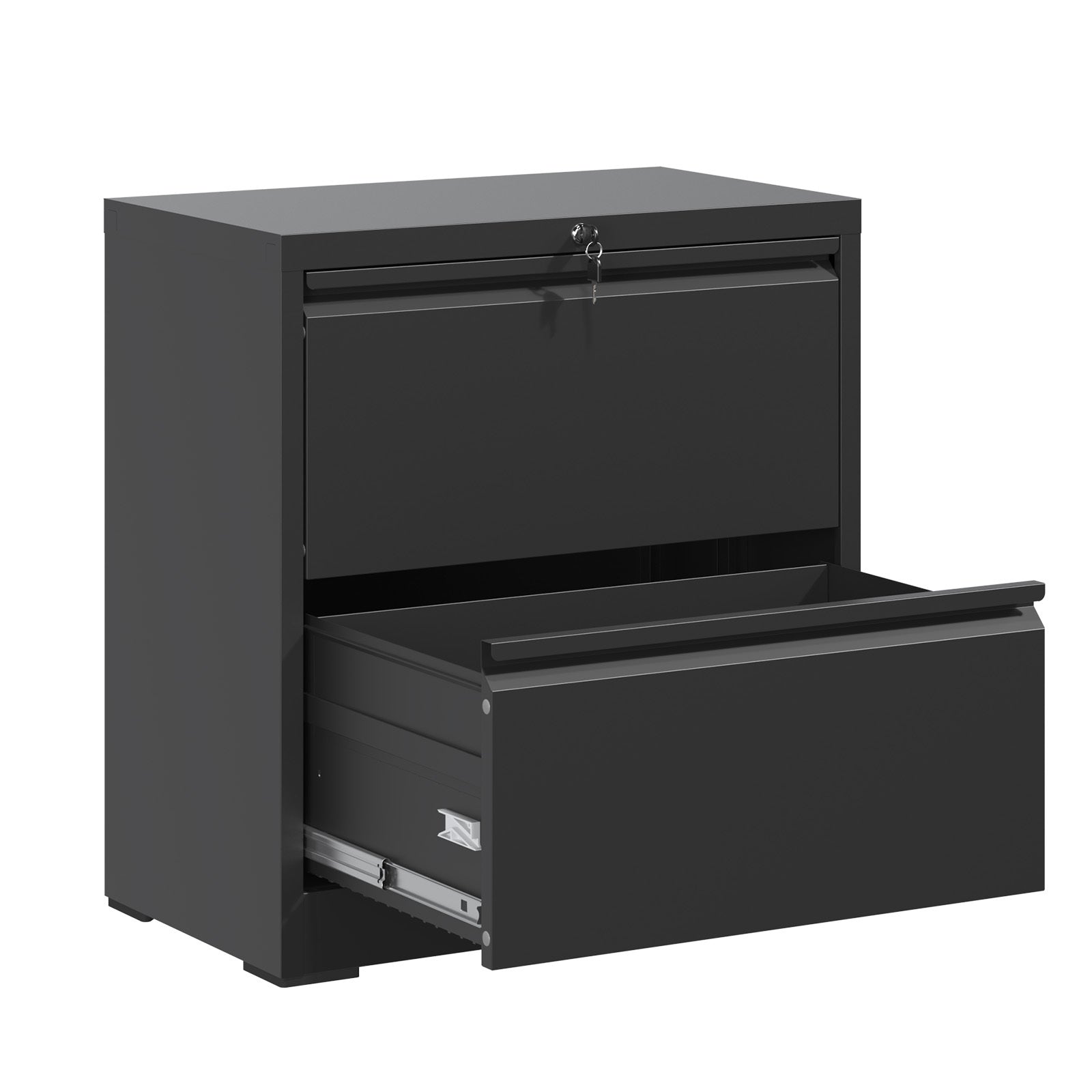 Premium 2 Drawer Metal Lateral File Cabinet with Lock, Black Steel Wide Horizontal Filing Cabinets for Home Office - Grand Go